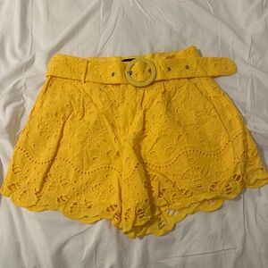 Vici Yellow Eyelet High Waist Shorts